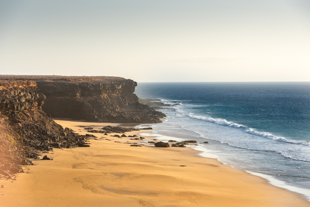 Closeup shot of the coast of Fuerteventura at El Cotillo in the Canary Islands, Spain
