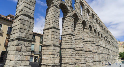View of the famous Aqueduct of Segovia.